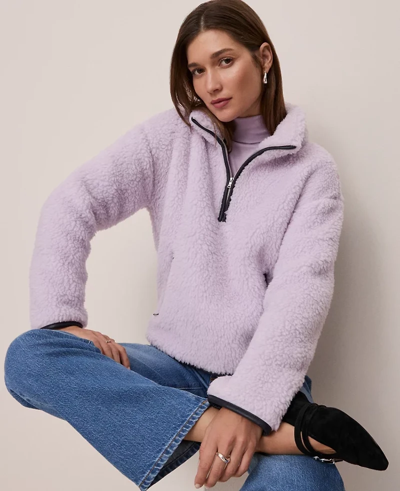 Ann Taylor Weekend Collection Half-Zip Sherpa Pullover Women's