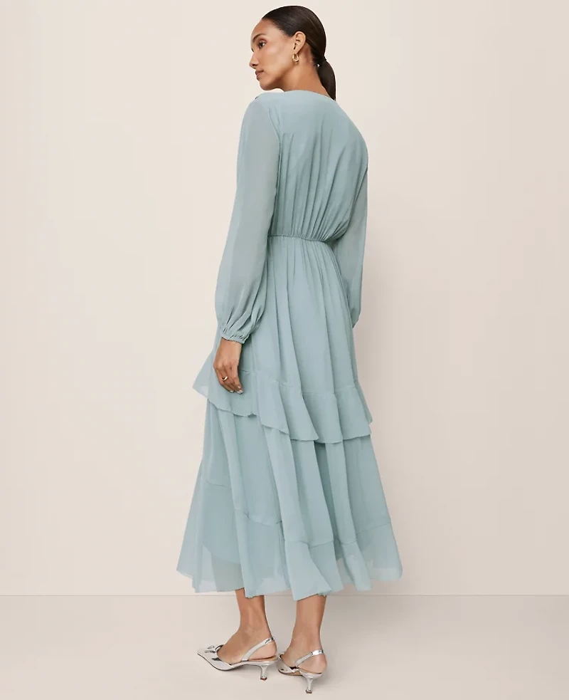 Ann Taylor Petite Tie Neck Ruffle Maxi Dress Lakeside View Women's