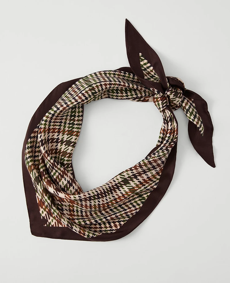 Ann Taylor Houndstooth Triangle Silk Scarf Pure Chocolate Women's