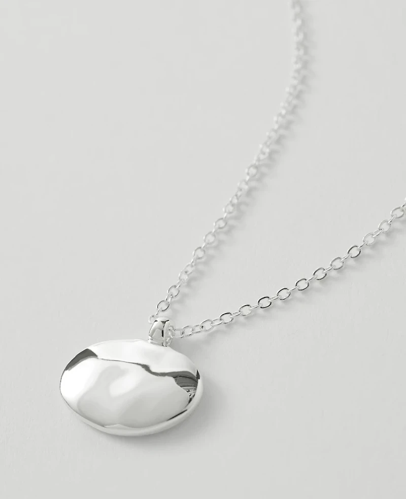 Ann Taylor Textured Metal Disc Pendant Necklace Silvertone Women's