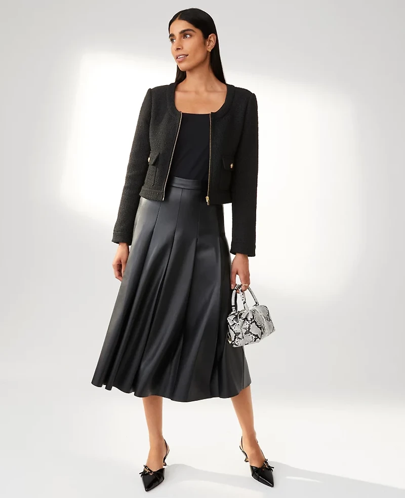 Ann Taylor Petite Tweed Cropped Jacket Black Women's