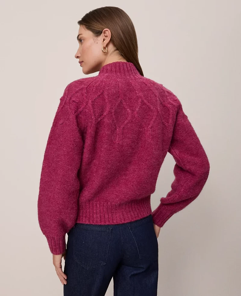 Ann Taylor Petite Weekend Collection Cable Knit Bomber Sweater Jacket Strawberry Shortcake Women's