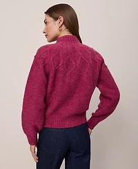 Ann Taylor Petite Weekend Collection Cable Knit Bomber Sweater Jacket Strawberry Shortcake Women's