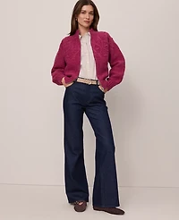 Ann Taylor Petite Weekend Collection Cable Knit Bomber Sweater Jacket Strawberry Shortcake Women's