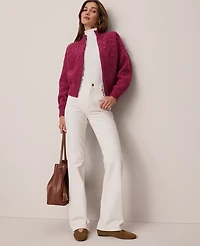 Ann Taylor Petite Weekend Collection Cable Knit Bomber Sweater Jacket Strawberry Shortcake Women's