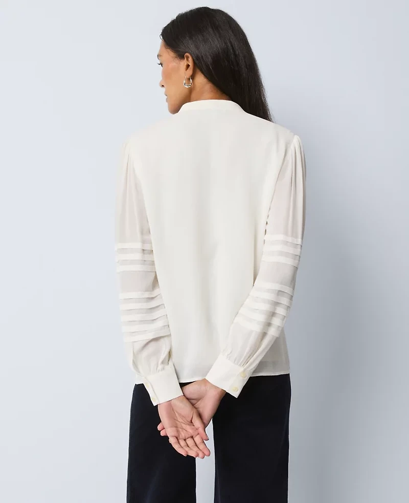 Ann Taylor Weekend Collection Pintucked Button Down Shirt Winter White Women's