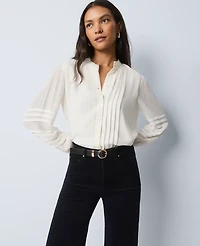 Ann Taylor Weekend Collection Pintucked Button Down Shirt Winter White Women's