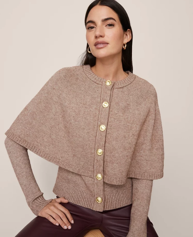 Ann Taylor Petite Capelet Cardigan Vintage Taupe Melange Women's