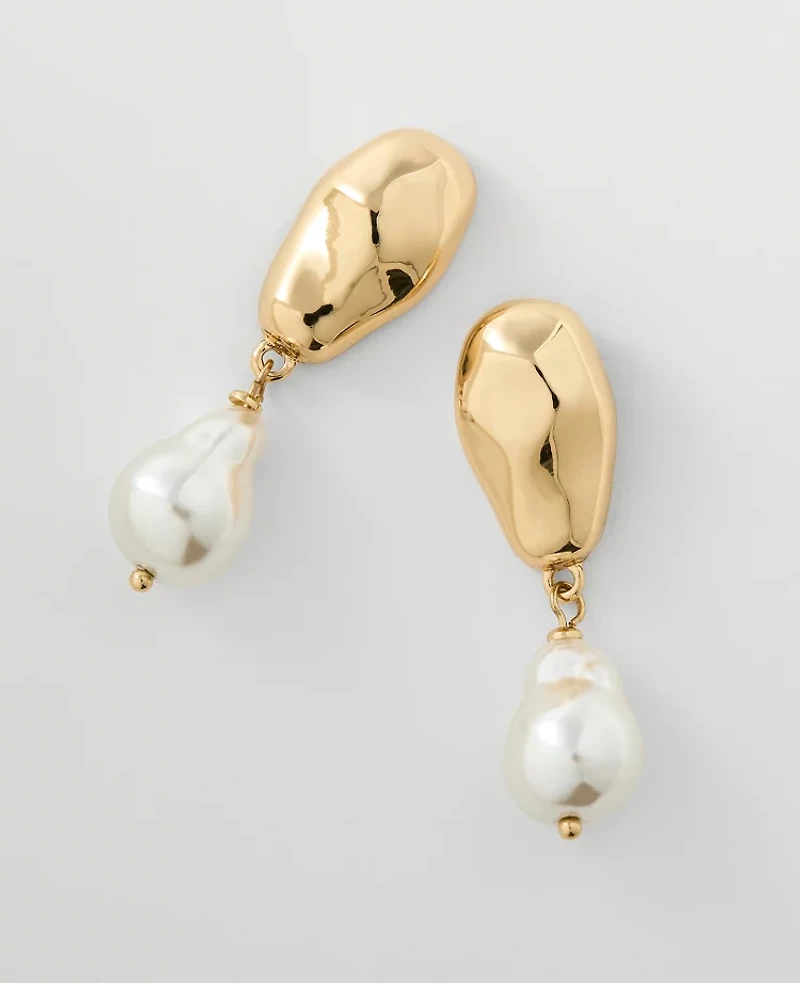 Ann Taylor Textured Pearlized Drop Earrings Goldtone Women's