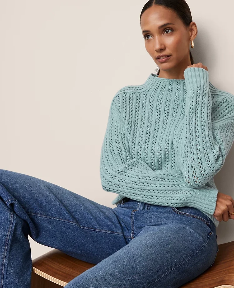 Ann Taylor Petite Pointelle Mock Neck Sweater Women's