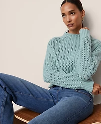 Ann Taylor Petite Pointelle Mock Neck Sweater Women's
