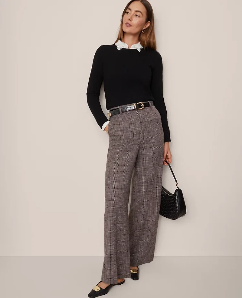 Ann Taylor The Wide-Leg Pant Plaid Black/Brown Multi Women's