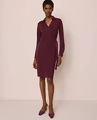 Ann Taylor Petite Collared Knit Wrap Dress Size 4 Poised Plum Women's