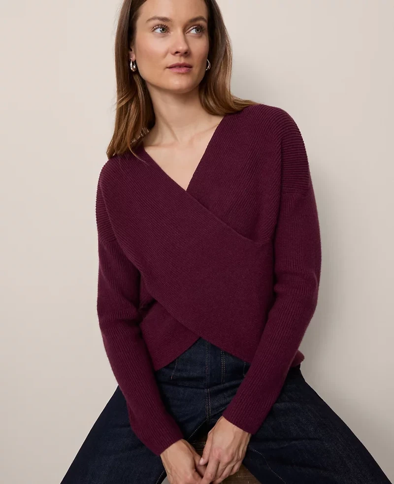 Ann Taylor Petite Ribbed Wrap Sweater Women's