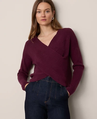 Ann Taylor Petite Ribbed Wrap Sweater Women's