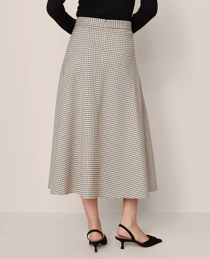 Ann Taylor Petite Houndstooth Full Skirt Cafe Au Lait Women's