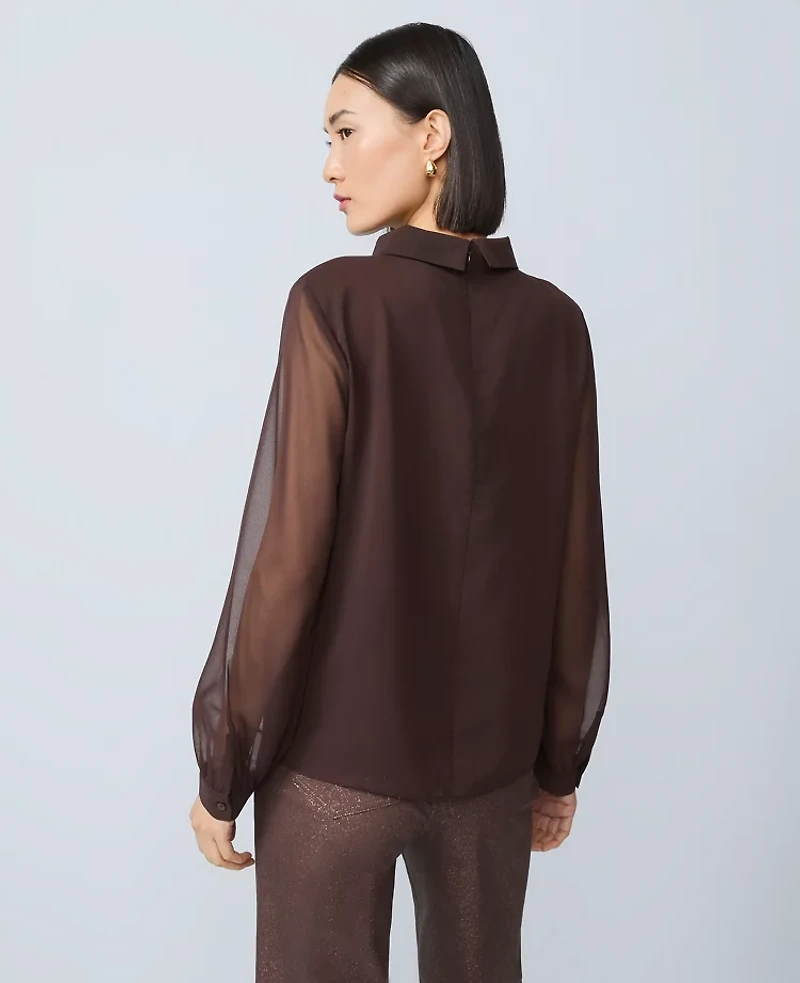Ann Taylor Petite Mock Neck Blouse Pure Chocolate Women's