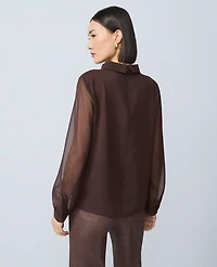 Ann Taylor Petite Mock Neck Blouse Pure Chocolate Women's