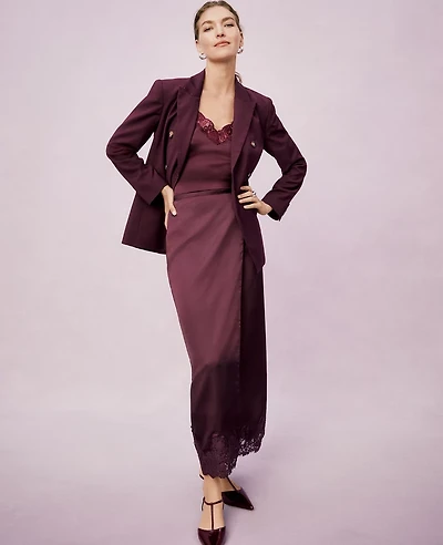 Ann Taylor Petite Satin Lace Hem Wrap Skirt Poised Plum Women's