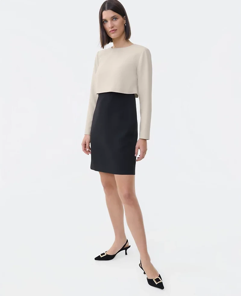 Ann Taylor Colorblock Crew Neck Shift Dress Ivory Whisper Women's