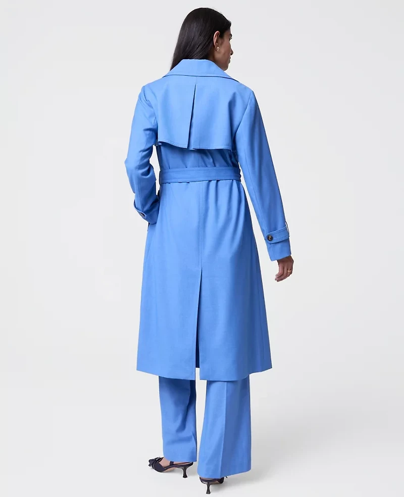 Ann Taylor The Long Trench Coat Bluebird Melange Women's