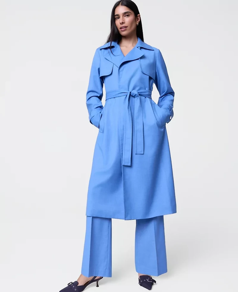 Ann Taylor The Long Trench Coat Bluebird Melange Women's