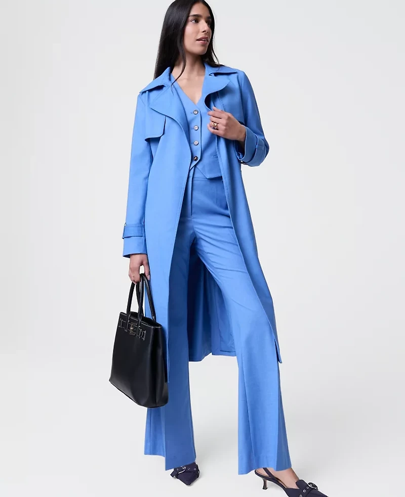 Ann Taylor The Long Trench Coat Bluebird Melange Women's