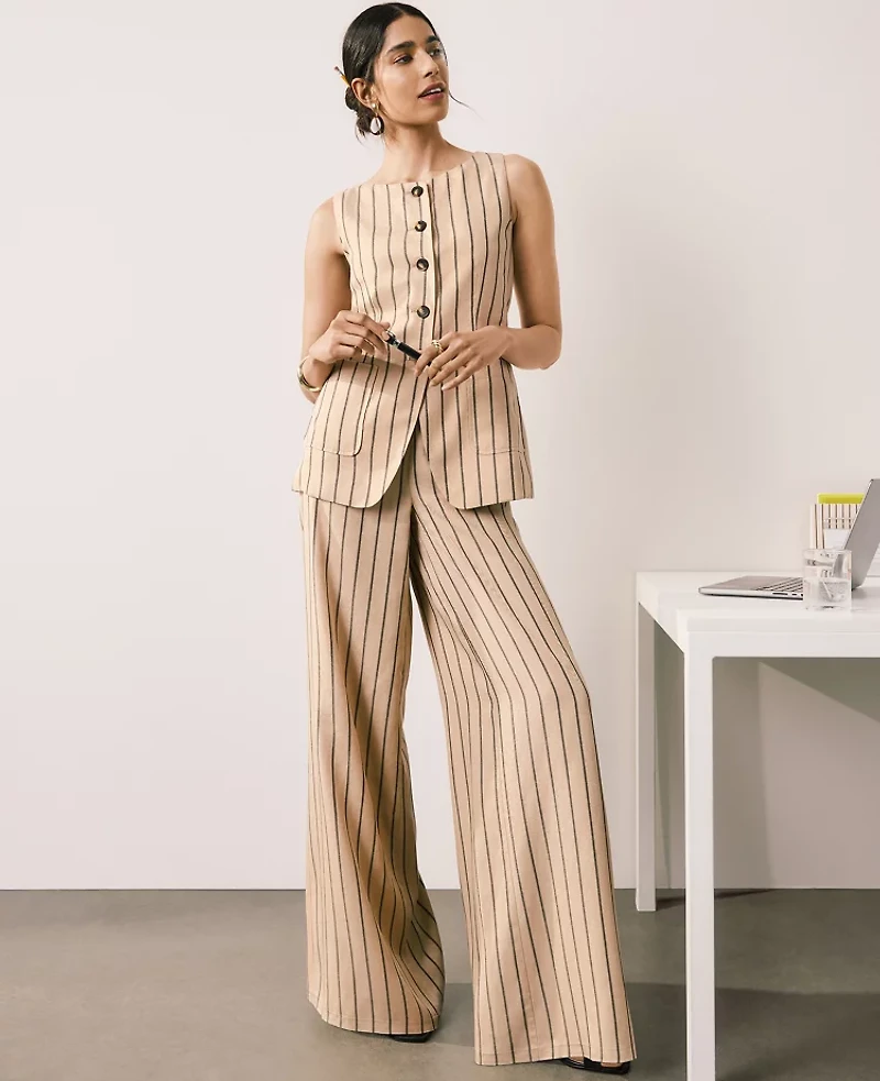 Ann Taylor The Striped Statement Palazzo Pant Warm Burlap Women's