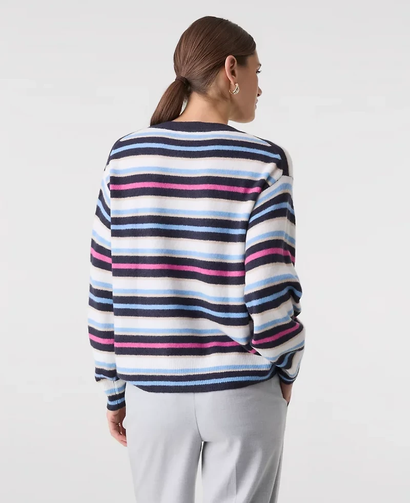Ann Taylor Petite Striped Crew Neck Sweater Sugar Plum Women's