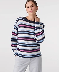 Ann Taylor Petite Striped Crew Neck Sweater Sugar Plum Women's