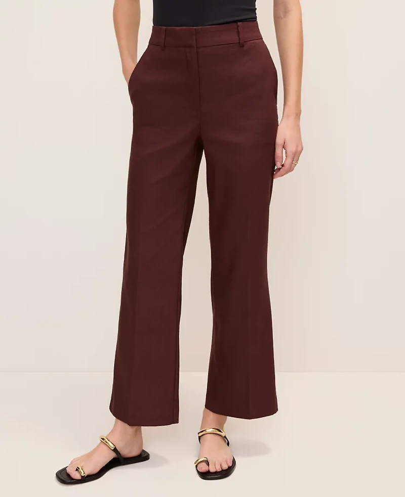 Ann Taylor The Flare Ankle Pant Linen Blend Rich Walnut Women's