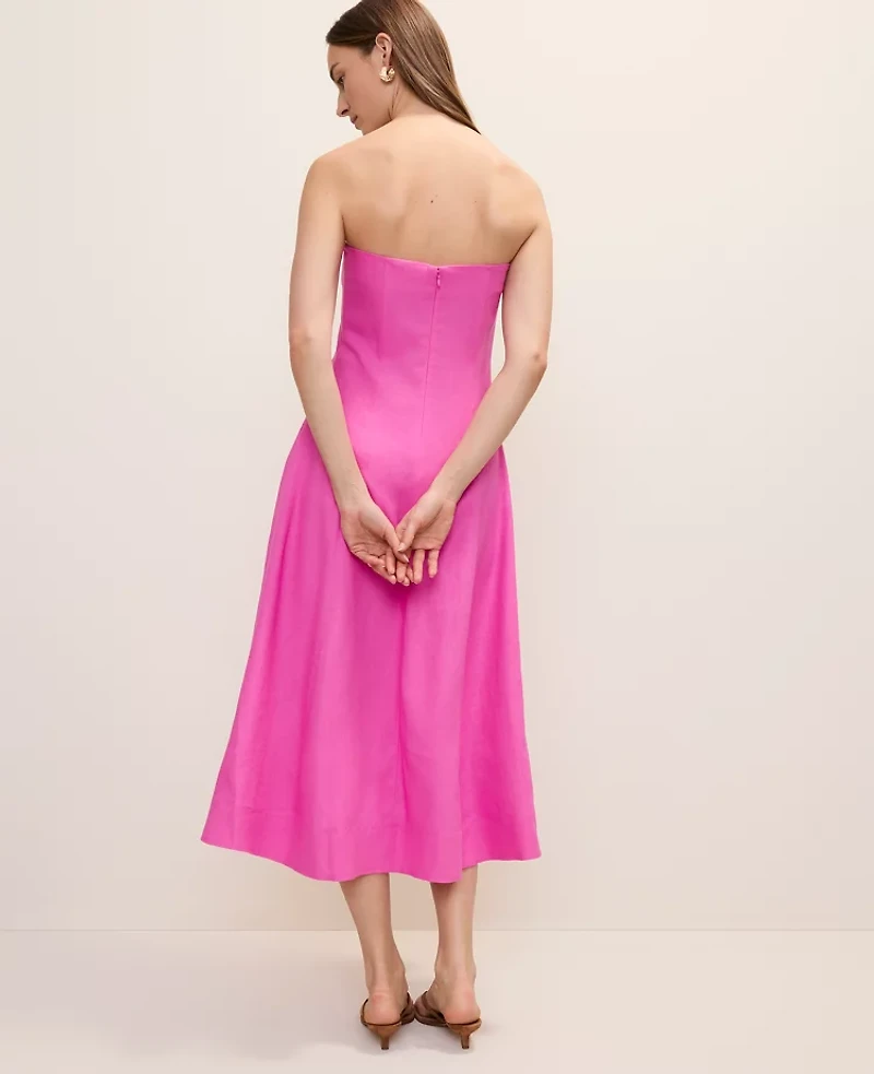 Ann Taylor Strapless Linen Blend Midi Dress Size 00 Rhododendron Women's