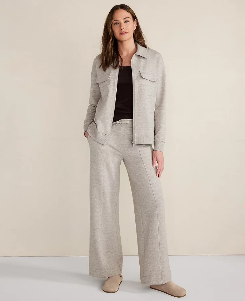 Ann Taylor Haven Well Within Fleece Collared Jacket Taupe Heather Women's