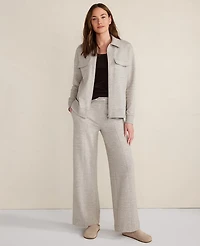 Ann Taylor Haven Well Within Fleece Collared Jacket Taupe Heather Women's