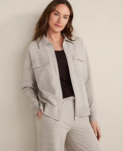 Ann Taylor Haven Well Within Fleece Collared Jacket Taupe Heather Women's