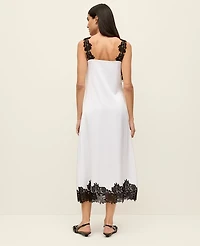 Ann Taylor Lace Trim Satin Slip Midi Dress White Women's