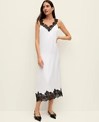 Ann Taylor Lace Trim Satin Slip Midi Dress White Women's