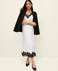 Ann Taylor Lace Trim Satin Slip Midi Dress White Women's
