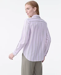 Ann Taylor Striped Relaxed Perfect Shirt Fair Orchid Women's