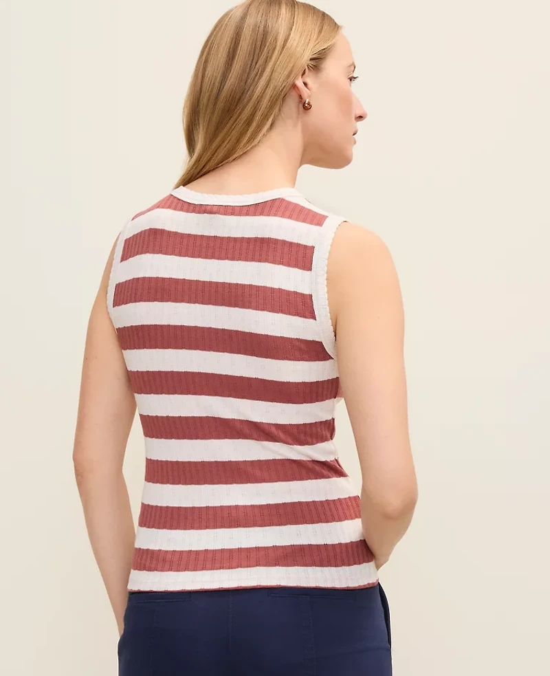 Ann Taylor Weekend Striped Pointelle Tank Top Women's