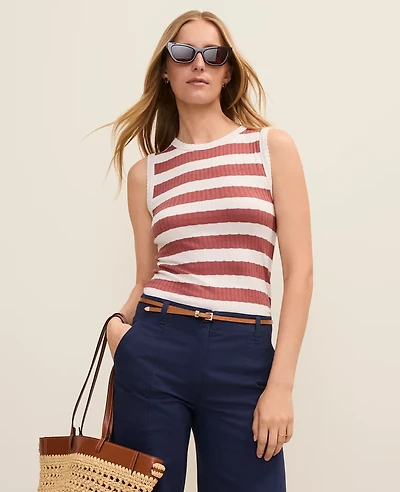 Ann Taylor Weekend Striped Pointelle Tank Top Women's