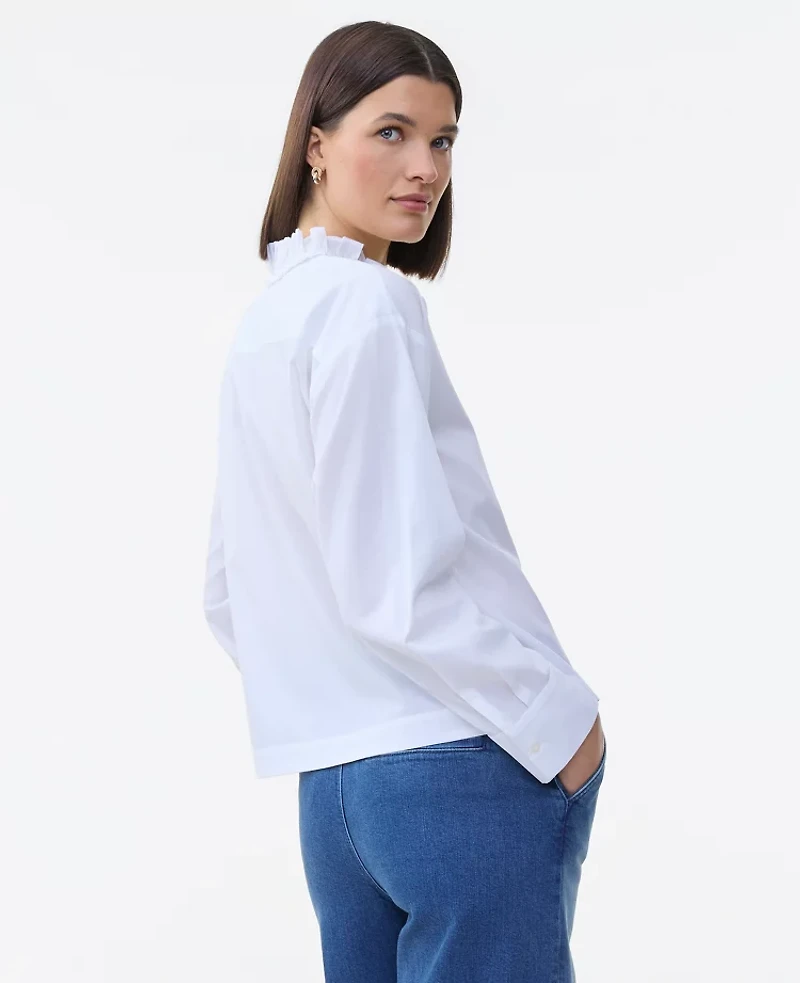 Ann Taylor Ruffle Button Down Shirt Size Medium White Women's