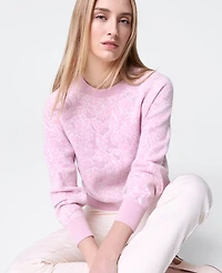 Ann Taylor Petite Weekend Collection Floral Jacquard Crew Neck Sweater Corsage Pink Women's