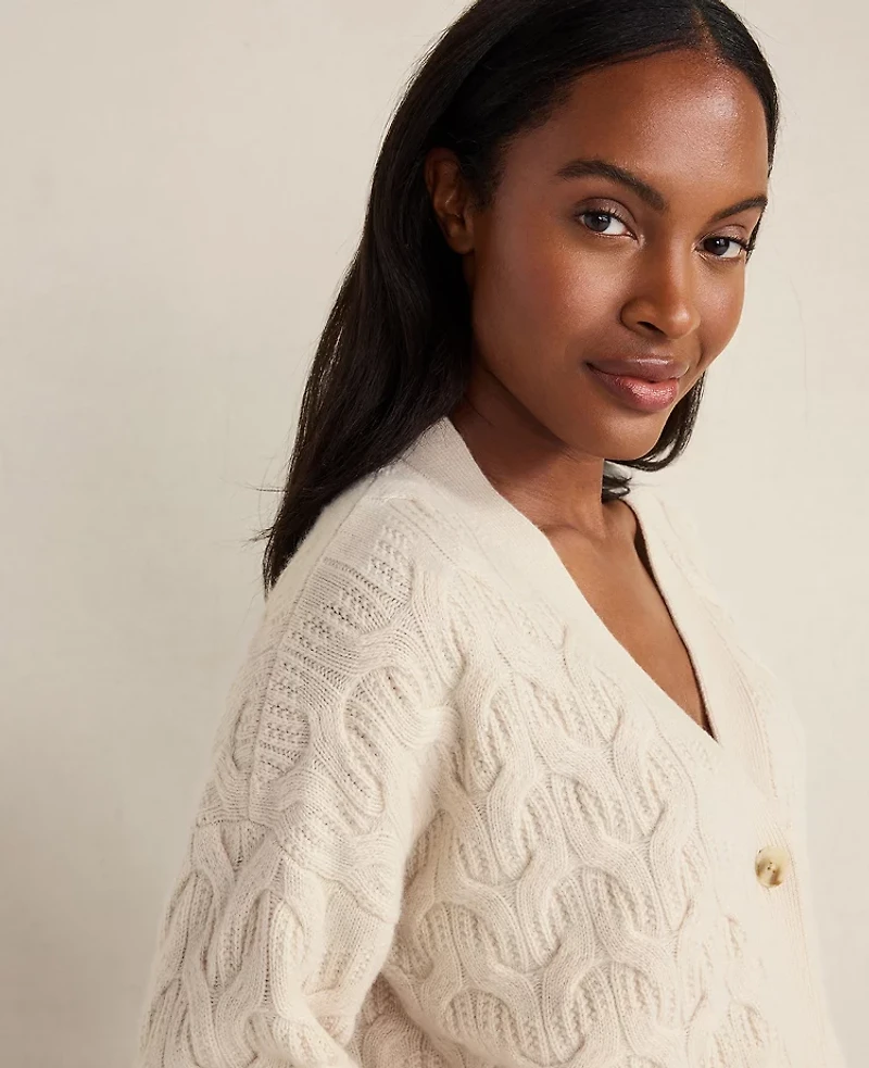 Ann Taylor Haven Well Within Cashmere Cable Cardigan White Sand Melange Women's