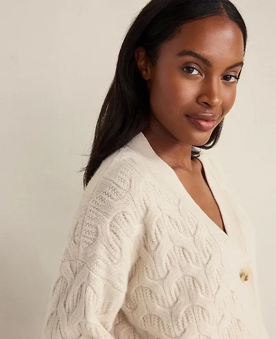 Ann Taylor Haven Well Within Cashmere Cable Cardigan White Sand Melange Women's