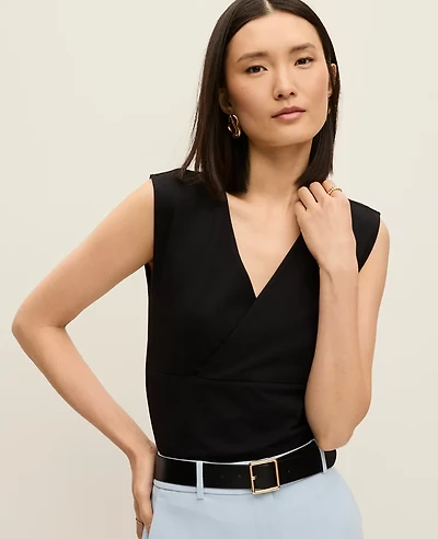 Ann Taylor Crossover V-Neck Shell Top Black Women's