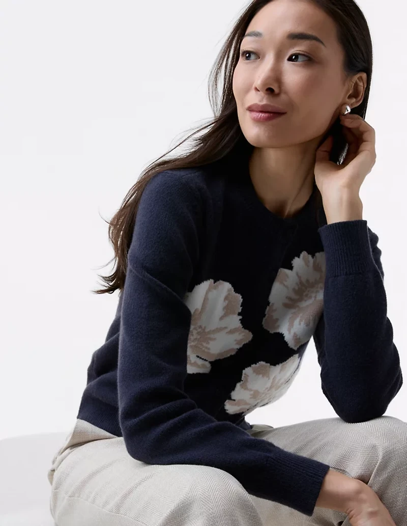 Ann Taylor Floral Cardigan Indigo Dusk Women's