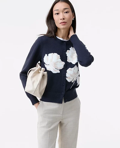 Ann Taylor Floral Cardigan Indigo Dusk Women's