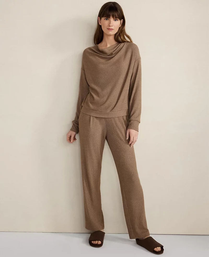 Ann Taylor Haven Well Within Brushed Rib Knit Drape Neck Top Driftwood Women's
