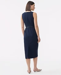Ann Taylor The Petite Belted Crew Neck Sheath Dress Seasonless Stretch Deep Navy Sky Women's
